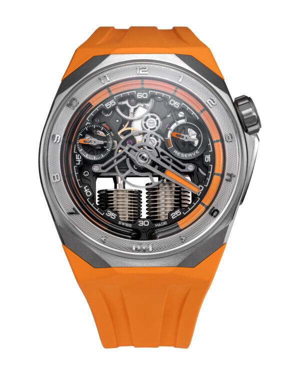 Часы HYT S1 Titanium Orange H03554-A с жидкостной индикацией часов и оранжевым ремешком, вид спереди