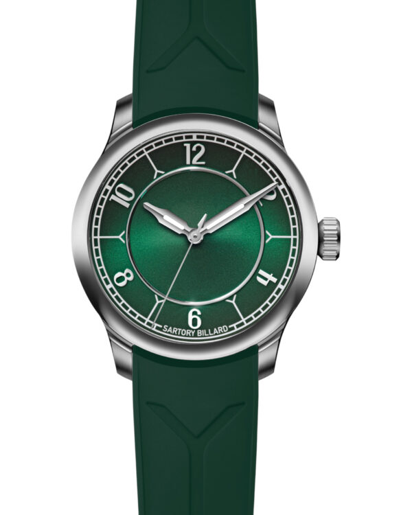 Часы Sartory-Billard SB04-E Nuances Green SB04_ENUANGR с зеленым циферблатом и каучуковым ремешком, вид спереди