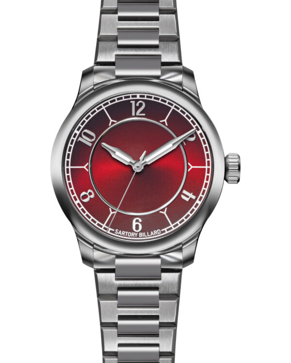 Часы Sartory-Billard SB04-E Nuances Red SB04_ENUANRD с красным циферблатом и каучуковым ремешком, вид спереди